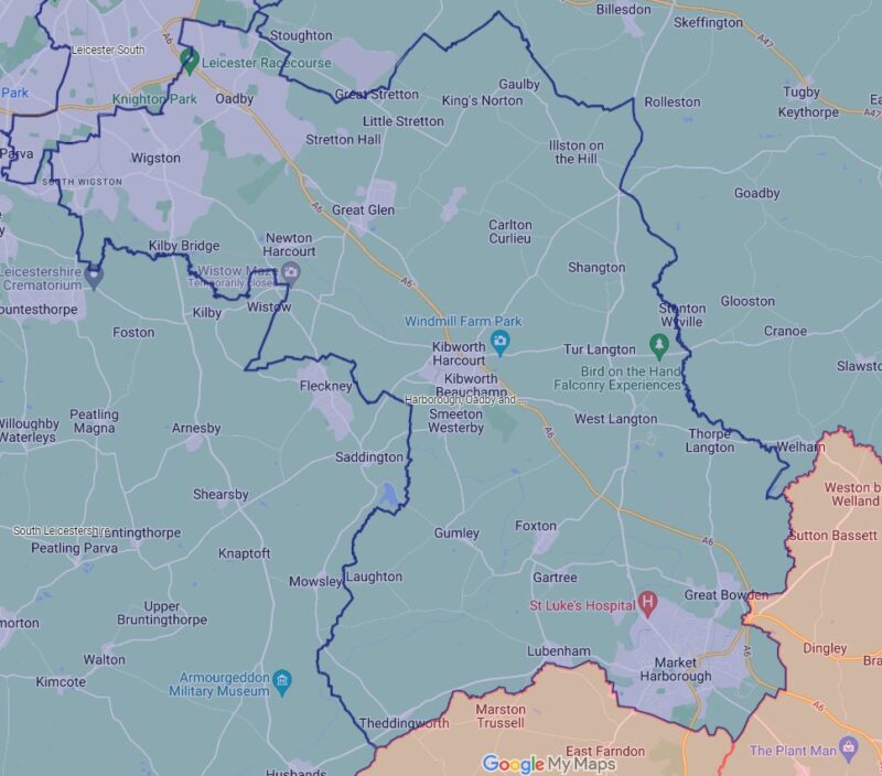 The current Harborough Constituency boundary,